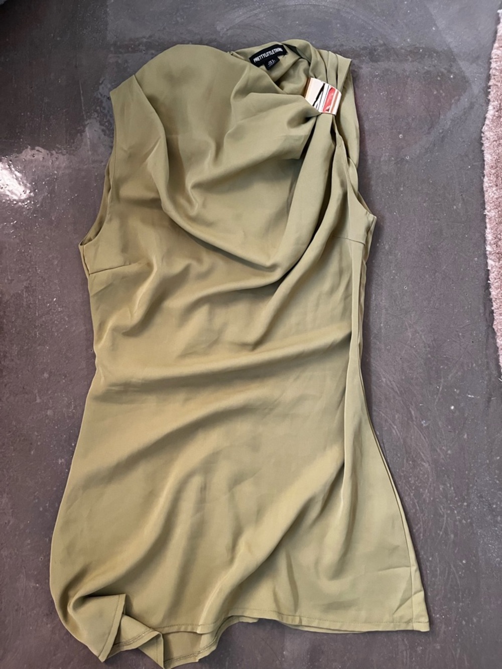 PrettyLittleThing Olive Green One-Shoulder Top with Gold Accent